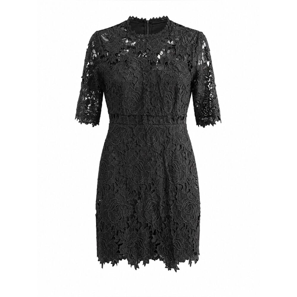 Lulu’s Black Lace Dress A Fine Romance Black Sheath Dress Small Lulus NWOT - Picture 7 of 7